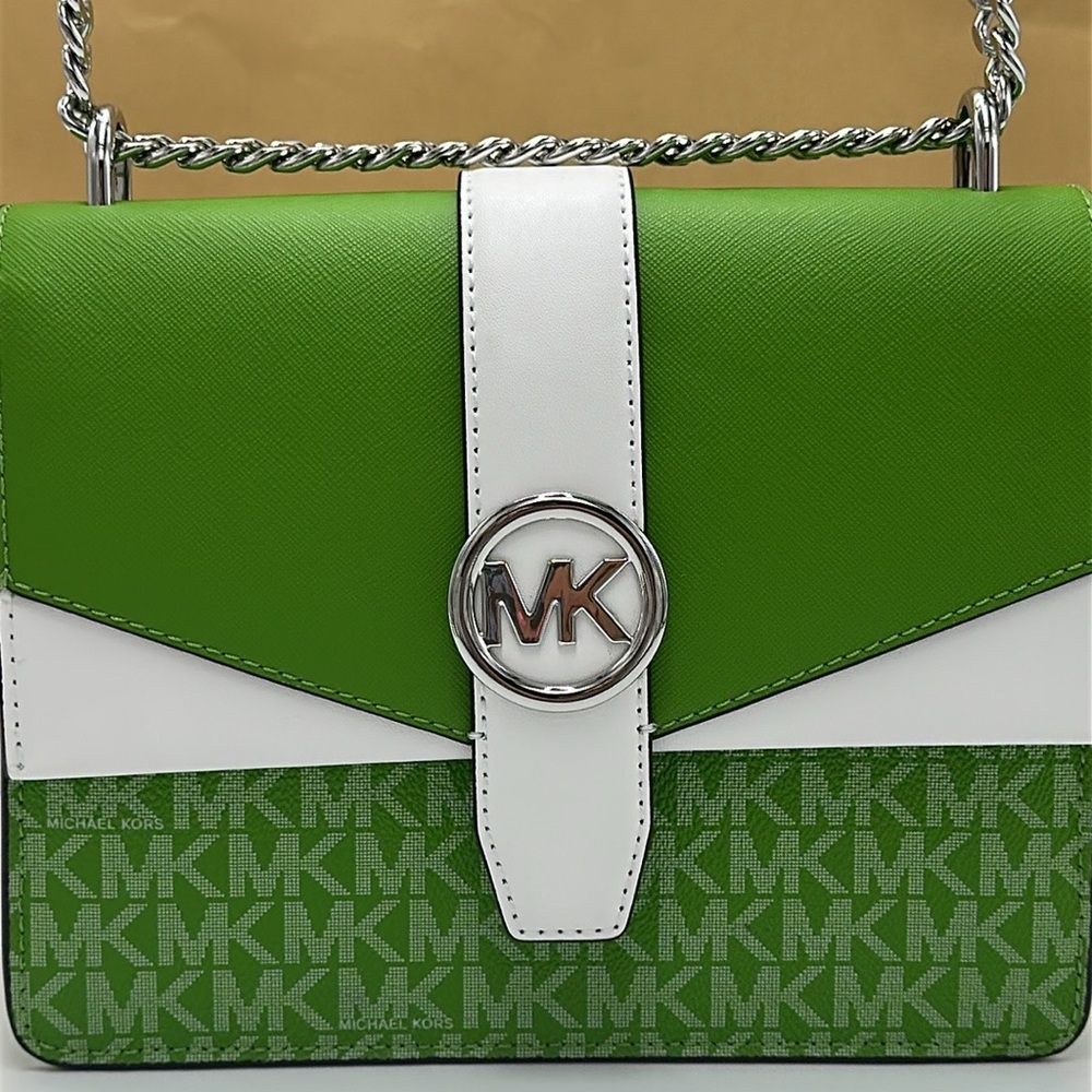 Michael Kors Greenwich Small Color-Block Signature Logo Flap Crossbody XBODY Bag - Picture 9 of 16